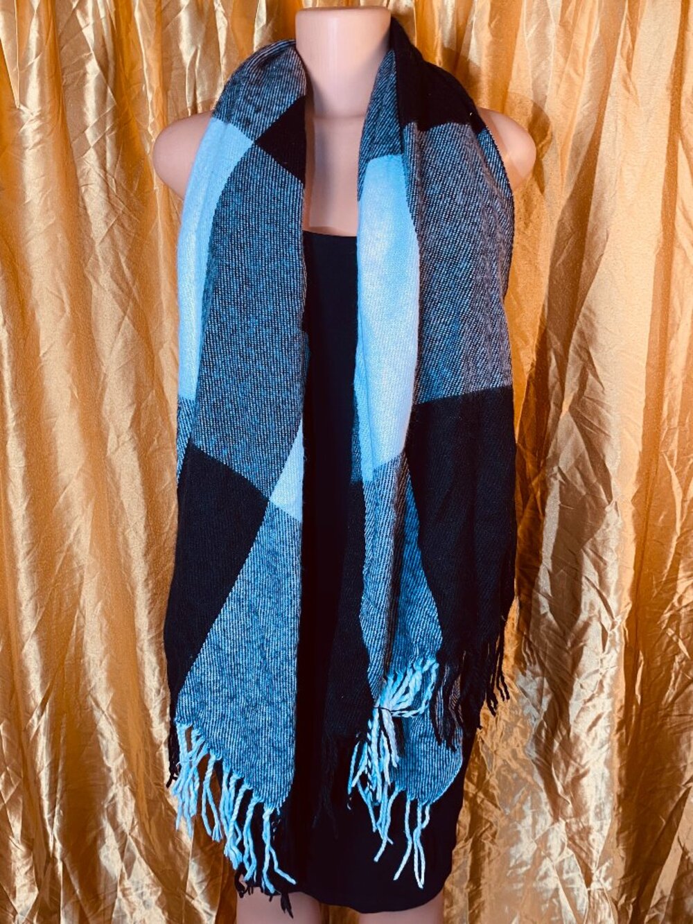 Black & White Plaid Oversized Scarf | Fringe Winter Wrap